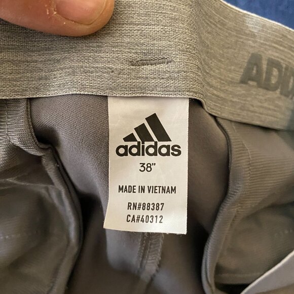 Adidas Shorts Mens 38 Gray 3 Stripe Elastic Waistband Coach Golf Outdoors Sports - Picture 5 of 8